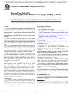 ASTM D4688/D4688M-14(2021)e1 ASTM D4688/D4688M-14(2021)e1 - Standard Test Method for Evaluating Structural Adhesives for Finger Jointing Lumber - Page 1 preview