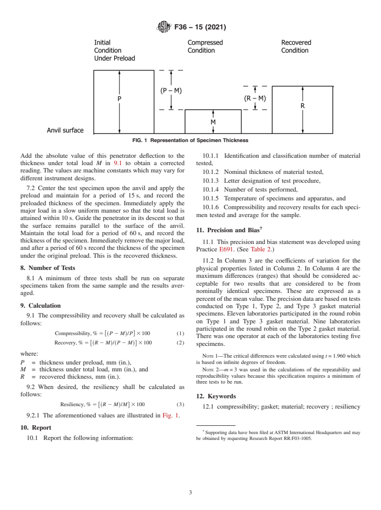 ASTM F36-15(2021) - Standard Test Method for Compressibility and Recovery of Gasket Materials