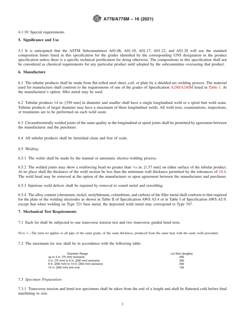 REDLINE ASTM A778/A778M-16(2021) - Standard Specification for  Welded, Unannealed Austenitic Stainless Steel Tubular Products