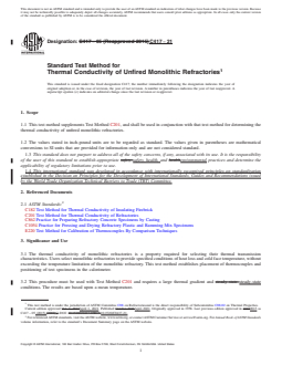 ASTM C417-21 REDLINE ASTM C417-21 - Standard Test Method for Thermal Conductivity of Unfired Monolithic Refractories - Page 1 preview