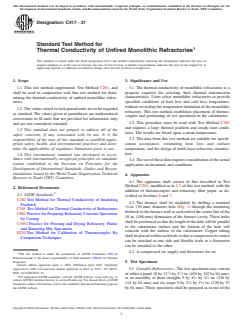 ASTM C417-21 ASTM C417-21 - Standard Test Method for Thermal Conductivity of Unfired Monolithic Refractories - Page 1 preview