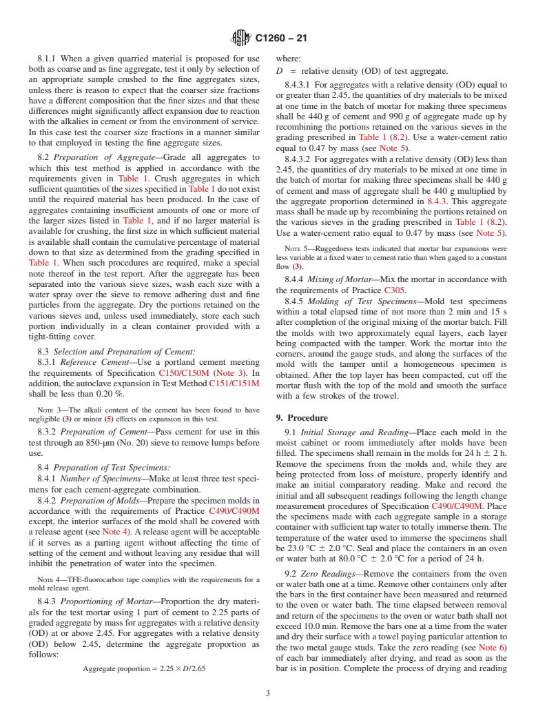 ASTM C1260-21 - Standard Test Method for  Potential Alkali Reactivity of Aggregates (Mortar-Bar Method)