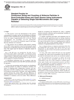 ASTM F50-21 ASTM F50-21 - Standard Practice for Continuous Sizing and Counting of Airborne Particles in Dust-Controlled Areas and Clean Rooms Using Instruments Capable of Detecting Single Sub-Micrometre and Larger Particles - Page 1 preview
