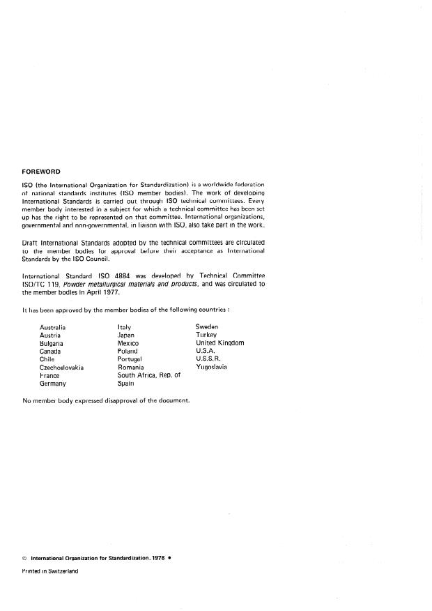 ISO 4884:1978 ISO 4884:1978 - Hardmetals -- Sampling and testing of powders using sintered test pieces - Page 2 preview