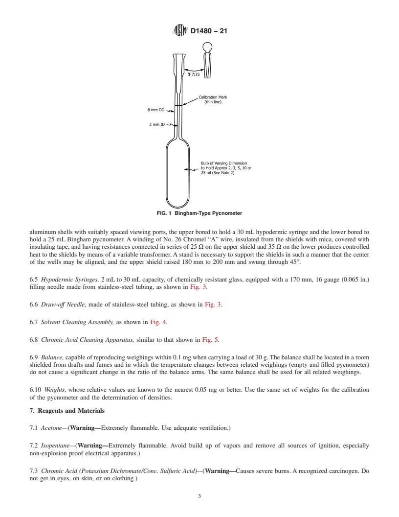 REDLINE ASTM D1480-21 - Standard Test Method for Density and Relative Density (Specific Gravity) of Viscous   Materials by Bingham Pycnometer