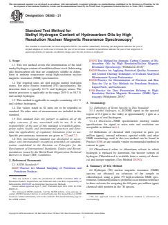 ASTM D8383-21 ASTM D8383-21 - Standard Test Method for Methyl Hydrogen Content of Hydrocarbon Oils by High Resolution Nuclear Magnetic Resonance Spectroscopy - Page 1 preview