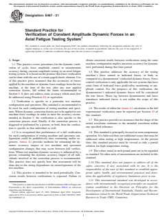 ASTM E467-21 ASTM E467-21 - Standard Practice for Verification of Constant Amplitude Dynamic Forces in an Axial Fatigue Testing System - Page 1 preview