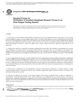 ASTM E467-21 REDLINE ASTM E467-21 - Standard Practice for Verification of Constant Amplitude Dynamic Forces in an Axial Fatigue Testing System - Page 1 preview