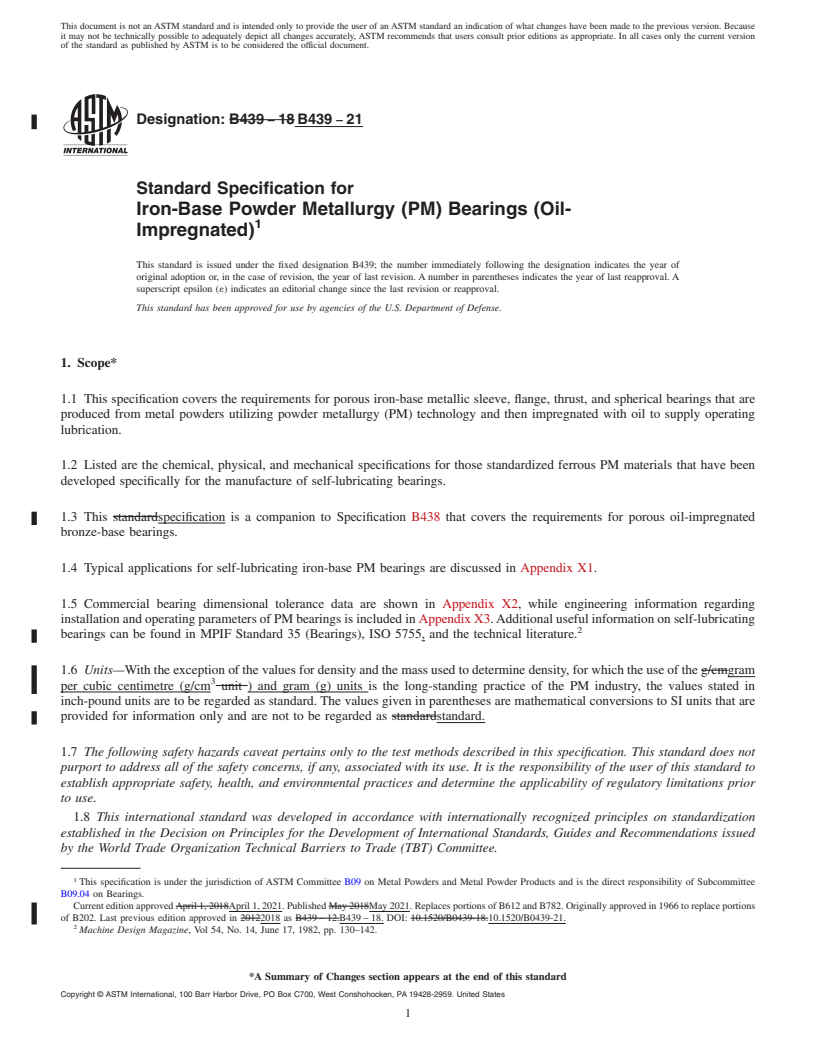 REDLINE ASTM B439-21 - Standard Specification for  Iron-Base Powder Metallurgy (PM) Bearings (Oil-Impregnated)