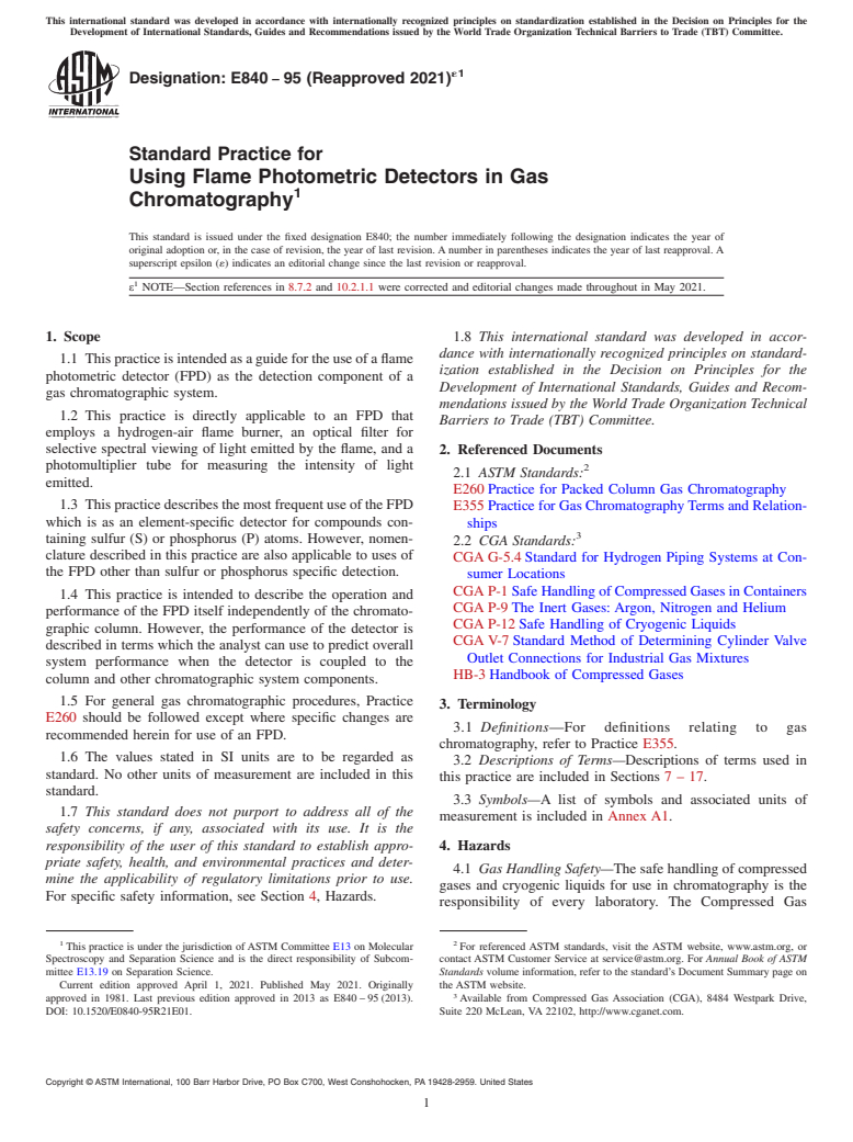 ASTM E840-95(2021)e1 - Standard Practice for Using Flame Photometric Detectors in Gas Chromatography