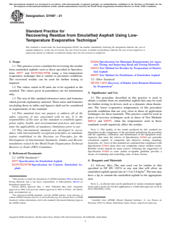 ASTM D7497-21 ASTM D7497-21 - Standard Practice for Recovering Residue from Emulsified Asphalt Using Low-Temperature Evaporative Technique - Page 1 preview