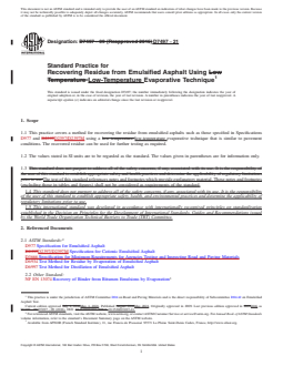 ASTM D7497-21 REDLINE ASTM D7497-21 - Standard Practice for Recovering Residue from Emulsified Asphalt Using Low-Temperature Evaporative Technique - Page 1 preview