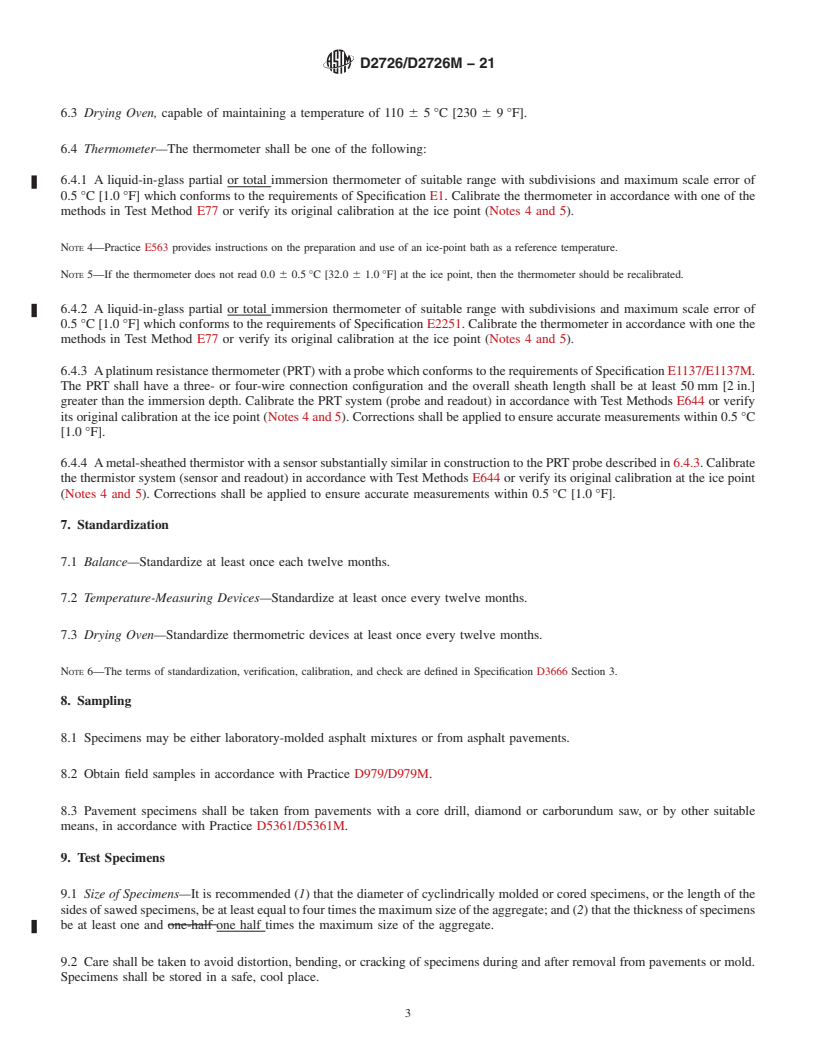 REDLINE ASTM D2726/D2726M-21 - Standard Test Method for Bulk Specific Gravity and Density of Non-Absorptive Compacted  Asphalt Mixtures