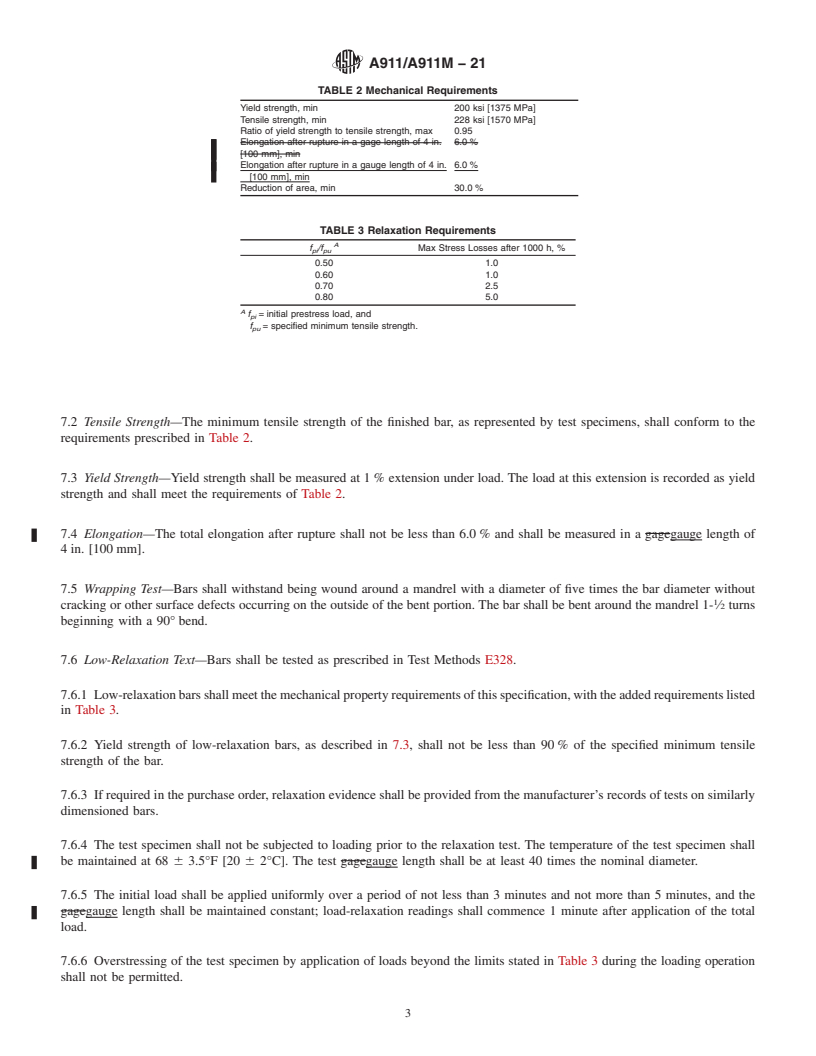 REDLINE ASTM A911/A911M-21 - Standard Specification for  Low-Relaxation Steel Bars for Prestressed Concrete  Railroad  Ties