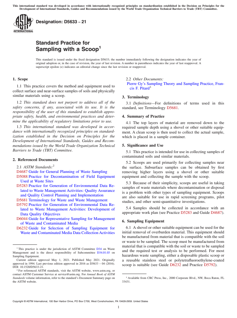 ASTM D5633-21 - Standard Practice for Sampling with a Scoop