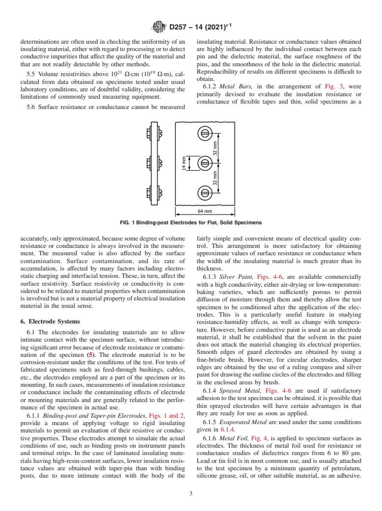 ASTM D257-14(2021)e1 - Standard Test Methods for  DC Resistance or Conductance of Insulating Materials