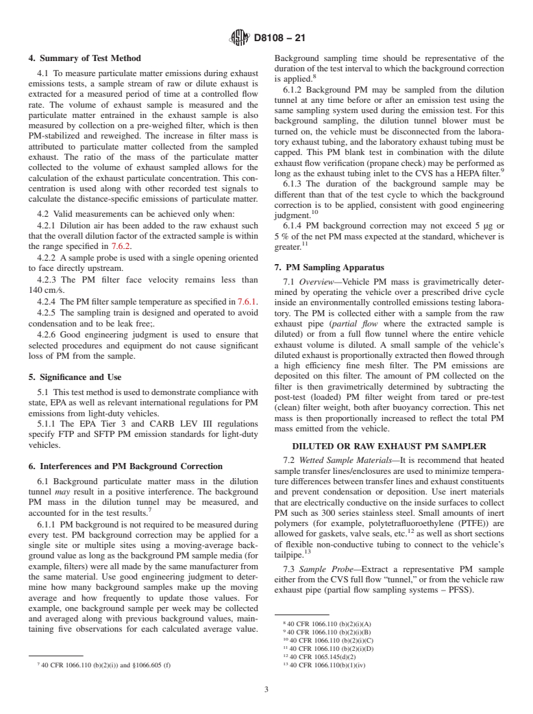 ASTM D8108-21 - Standard Test Method for Determination of Particulate Matter Mass from Light Duty Mobile  Sources (Gravimetric Method)