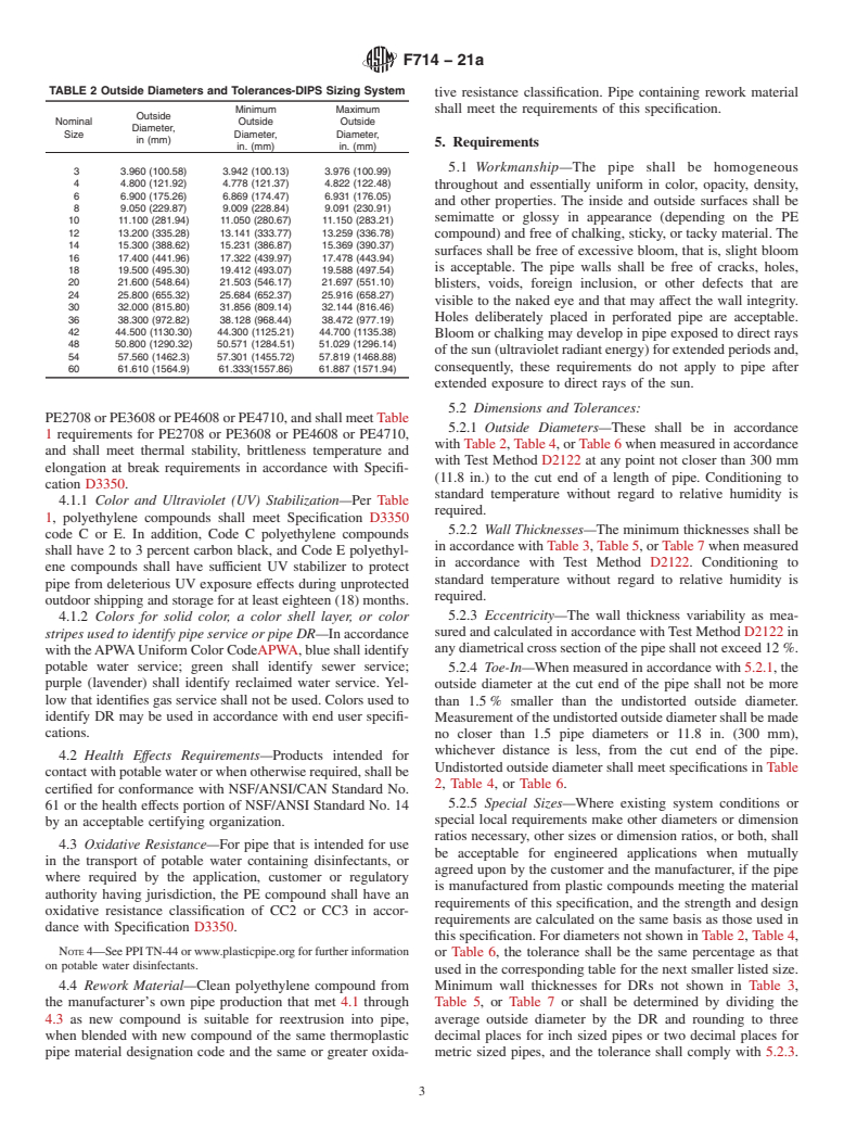 ASTM F714-21a - Standard Specification for  Polyethylene (PE) Plastic Pipe (DR-PR) Based on Outside Diameter