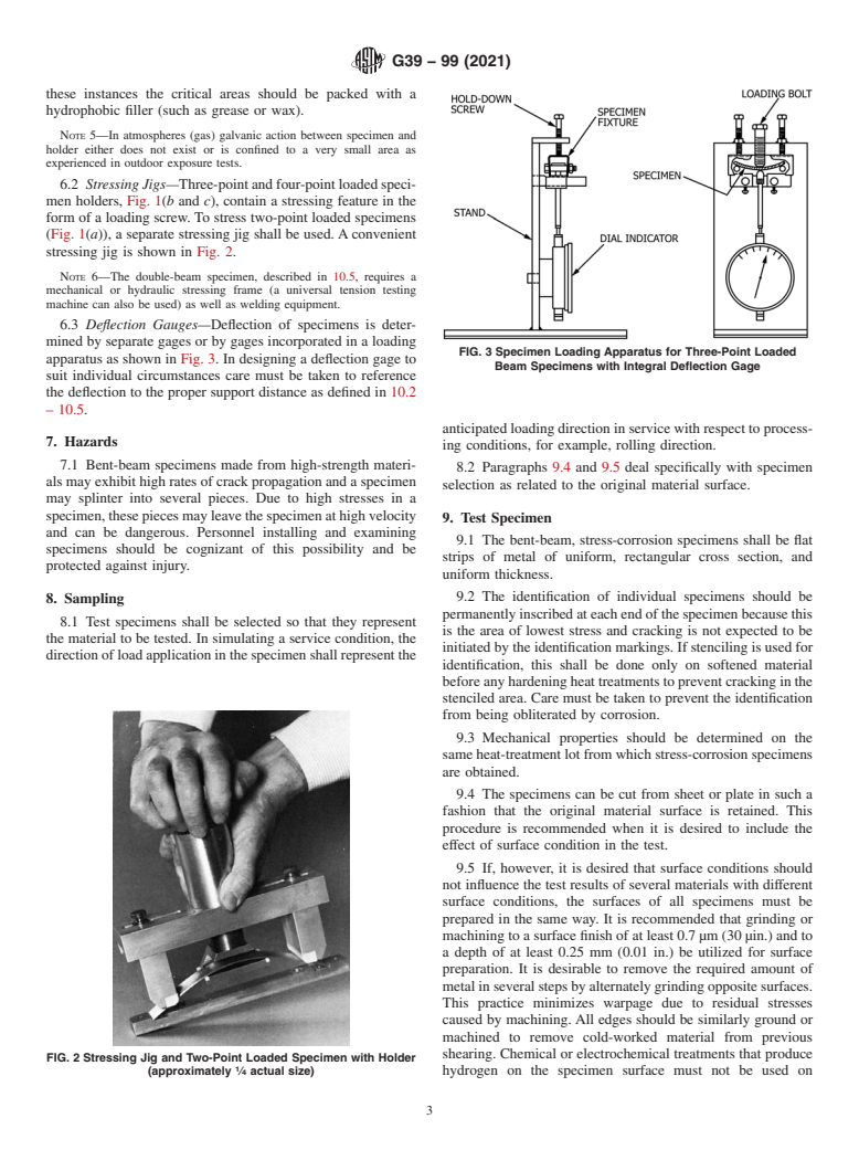 ASTM G39-99(2021) - Standard Practice for Preparation and Use of Bent-Beam Stress-Corrosion Test Specimens