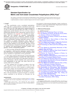 ASTM F2788/F2788M-21 ASTM F2788/F2788M-21 - Standard Specification for Metric and Inch-sized Crosslinked Polyethylene (PEX) Pipe - Page 1 preview