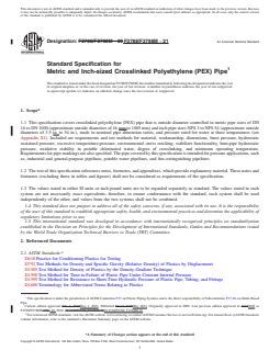 ASTM F2788/F2788M-21 REDLINE ASTM F2788/F2788M-21 - Standard Specification for Metric and Inch-sized Crosslinked Polyethylene (PEX) Pipe - Page 1 preview