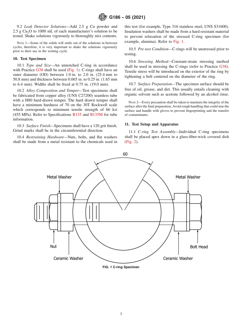 ASTM G186-05(2021) - Standard Test Method for Determining Whether Gas-Leak-Detector Fluid Solutions Can Cause  Stress  Corrosion Cracking of Brass Alloys