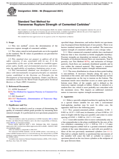 ASTM B406-96(2021) ASTM B406-96(2021) - Standard Test Method for Transverse Rupture Strength of Cemented Carbides - Page 1 preview