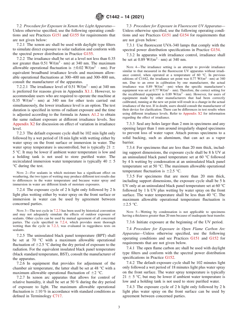 ASTM C1442-14(2021) - Standard Practice for  Conducting Tests on Sealants Using Artificial Weathering Apparatus