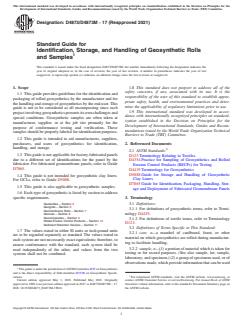 ASTM D4873/D4873M-17(2021) ASTM D4873/D4873M-17(2021) - Standard Guide for Identification, Storage, and Handling of Geosynthetic Rolls and Samples - Page 1 preview