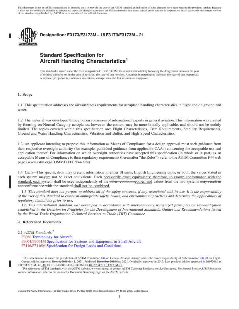 REDLINE ASTM F3173/F3173M-21 - Standard Specification for Aircraft Handling Characteristics