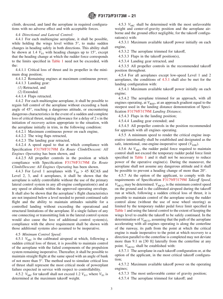 ASTM F3173/F3173M-21 - Standard Specification for Aircraft Handling Characteristics