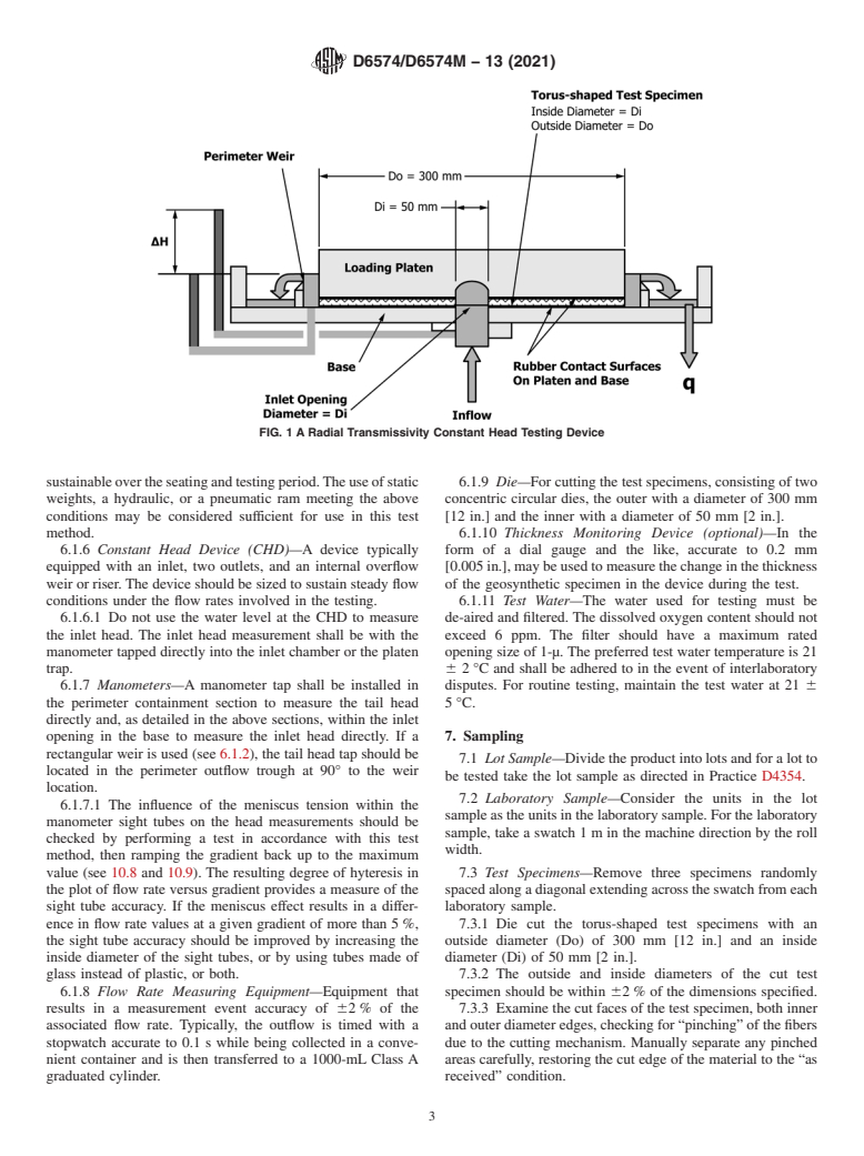 ASTM D6574/D6574M-13(2021) - Standard Test Method for Determining the (In-Plane) Hydraulic Transmissivity of a Geosynthetic  by Radial Flow