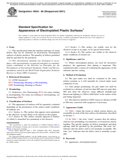 ASTM B532-85(2021) ASTM B532-85(2021) - Standard Specification for Appearance of Electroplated Plastic Surfaces - Page 1 preview
