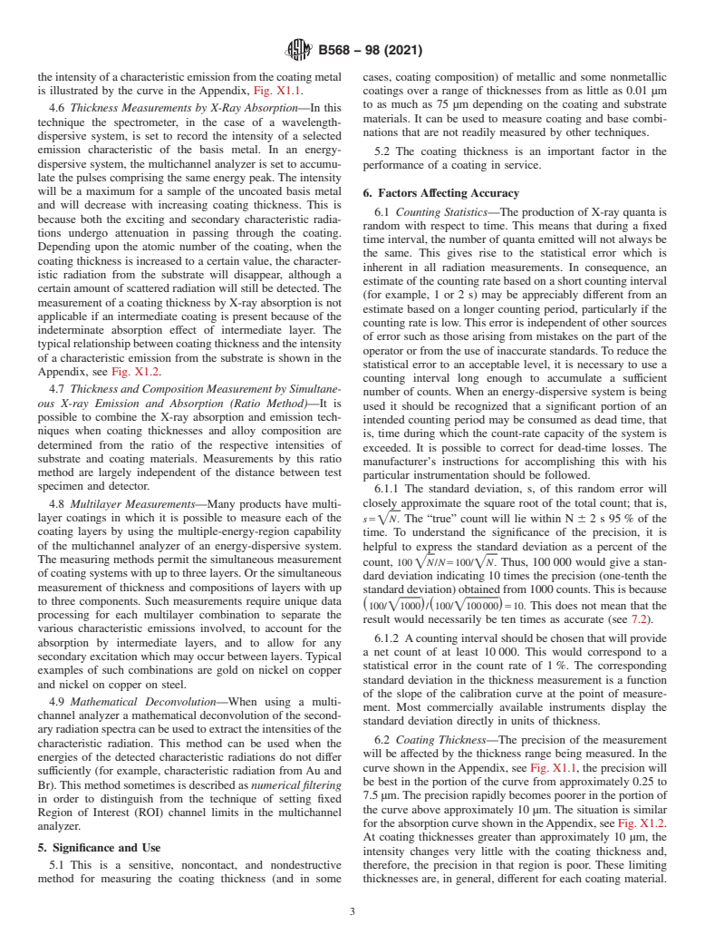 ASTM B568-98(2021) - Standard Test Method for  Measurement of Coating Thickness by X-Ray Spectrometry