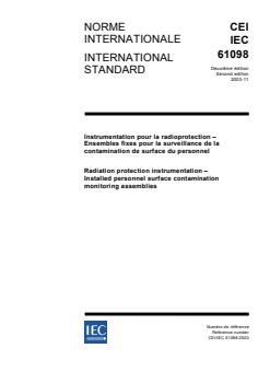 IEC 61098:2003 - Radiation protection instrumentation - Installed personnel surface contamination monitoring assemblies - Page 1 preview