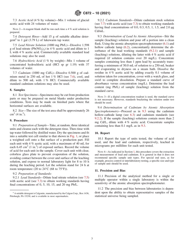 ASTM C872-10(2021) - Standard Test Method for  Lead and Cadmium Release from Porcelain Enamel Surfaces