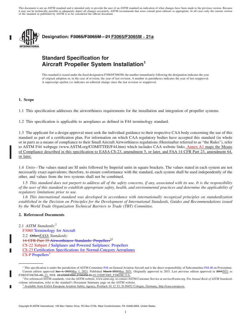 REDLINE ASTM F3065/F3065M-21a - Standard Specification for Aircraft Propeller System Installation