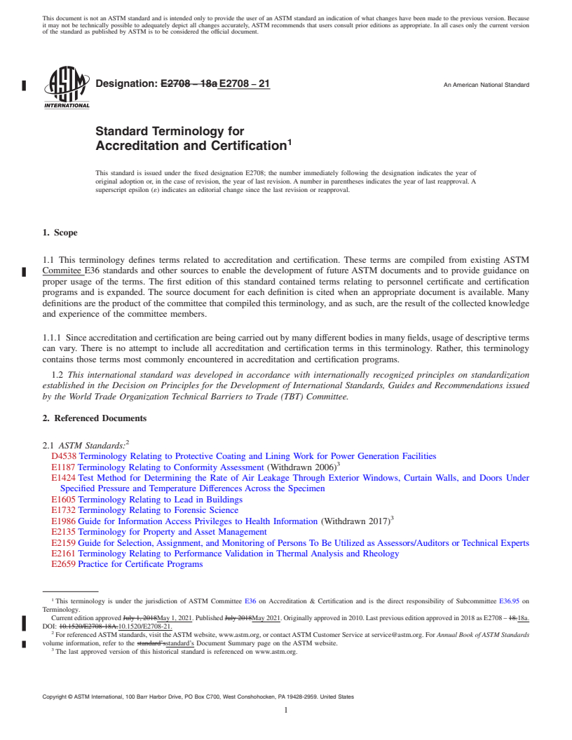 REDLINE ASTM E2708-21 - Standard Terminology for  Accreditation and Certification