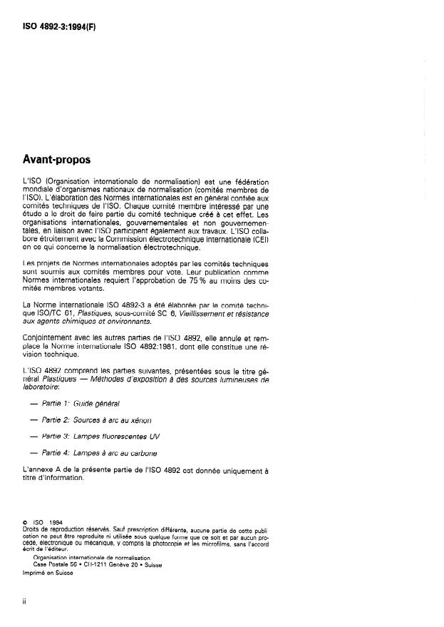 ISO 4892-3:1994 ISO 4892-3:1994 - Plastiques -- Méthodes d'exposition a des sources lumineuses de laboratoire - Page 2 preview
