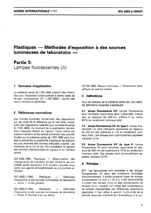 ISO 4892-3:1994 - Plastiques -- Méthodes d'exposition a des sources lumineuses de laboratoire