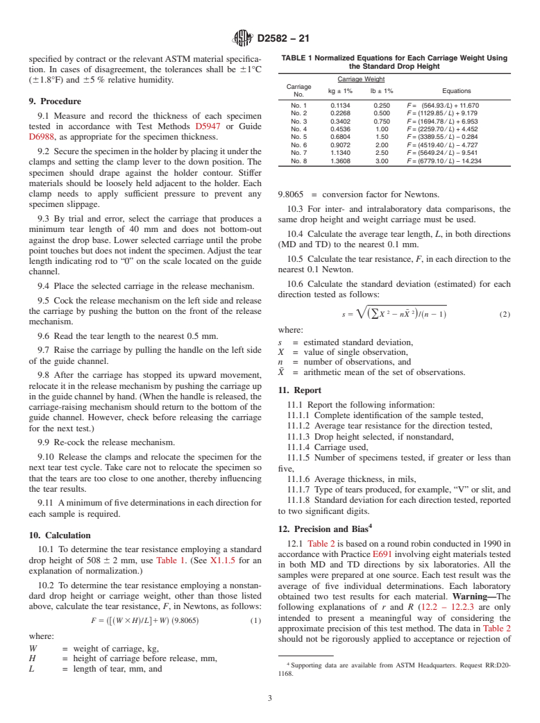 ASTM D2582-21 - Standard Test Method for Puncture-Propagation Tear Resistance of Plastic Film and Thin  Sheeting