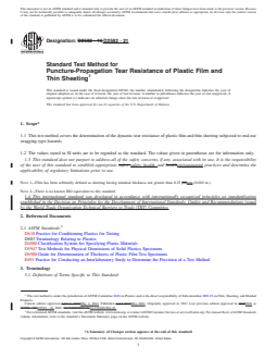 ASTM D2582-21 REDLINE ASTM D2582-21 - Standard Test Method for Puncture-Propagation Tear Resistance of Plastic Film and Thin Sheeting - Page 1 preview