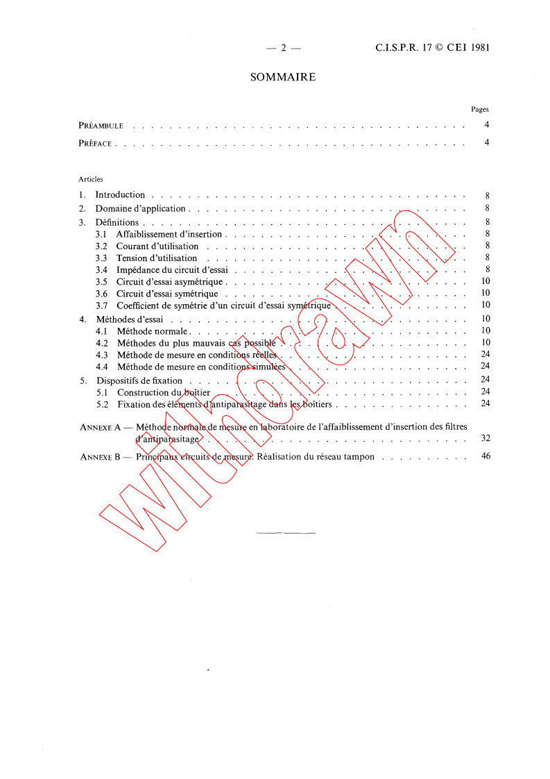 CISPR 17:1981 CISPR 17:1981 - Methods of measurement of the suppression characteristics of passive radio interference filters and suppression components
Released:1/1/1981
Isbn:2831807360 - Page 4 preview