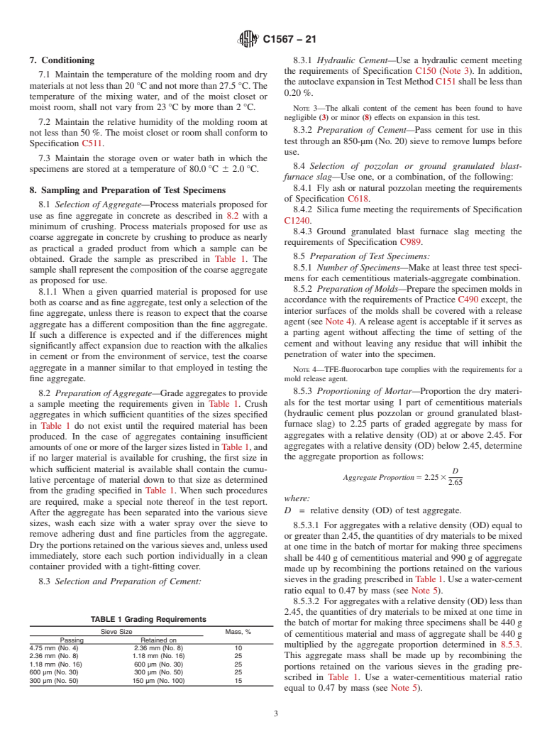 ASTM C1567-21 - Standard Test Method for  Determining the Potential Alkali-Silica Reactivity of Combinations   of Cementitious Materials and Aggregate (Accelerated Mortar-Bar Method)