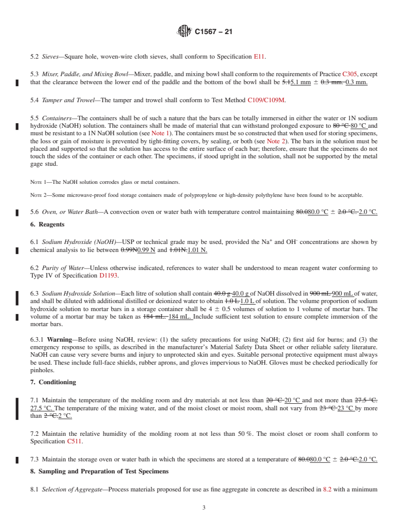 REDLINE ASTM C1567-21 - Standard Test Method for  Determining the Potential Alkali-Silica Reactivity of Combinations   of Cementitious Materials and Aggregate (Accelerated Mortar-Bar Method)