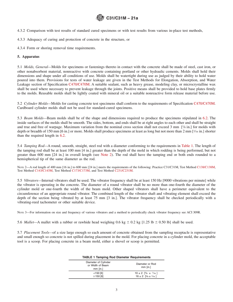 REDLINE ASTM C31/C31M-21a - Standard Practice for Making and Curing Concrete Test Specimens in the Field