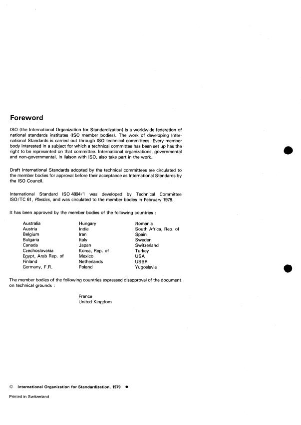 ISO 4894-1:1979 ISO 4894-1:1979 - Plastics -- Styrene/acrylonitrile (SAN) copolymer moulding and extrusion materials - Page 2 preview