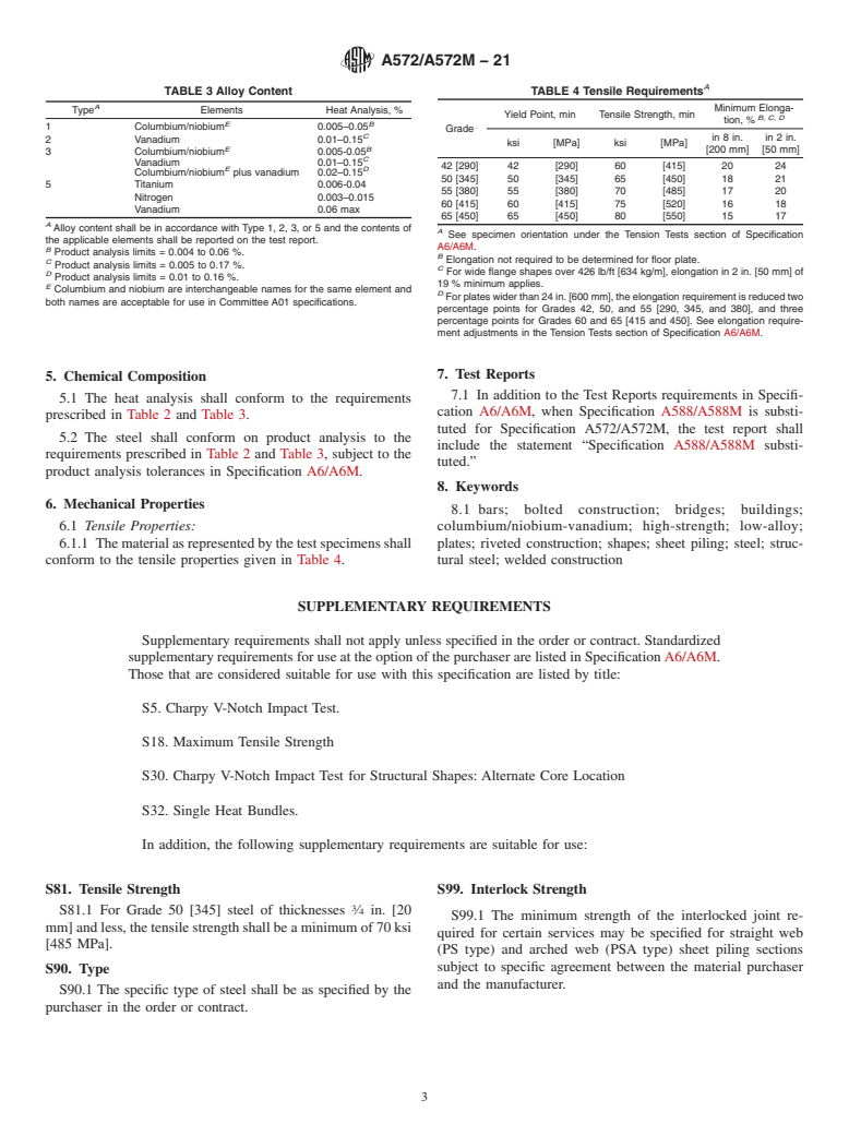 ASTM A572/A572M-21 - Standard Specification for  High-Strength Low-Alloy Columbium-Vanadium Structural Steel