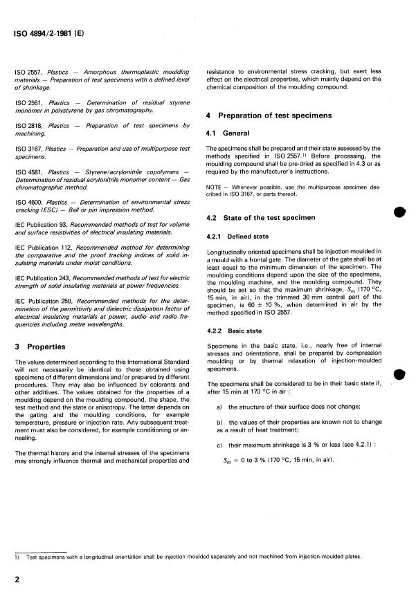 ISO 4894-2:1981 ISO 4894-2:1981 - Plastics -- Styrene/acrylonitrile (SAN) copolymer moulding and extrusion materials - Page 4 preview