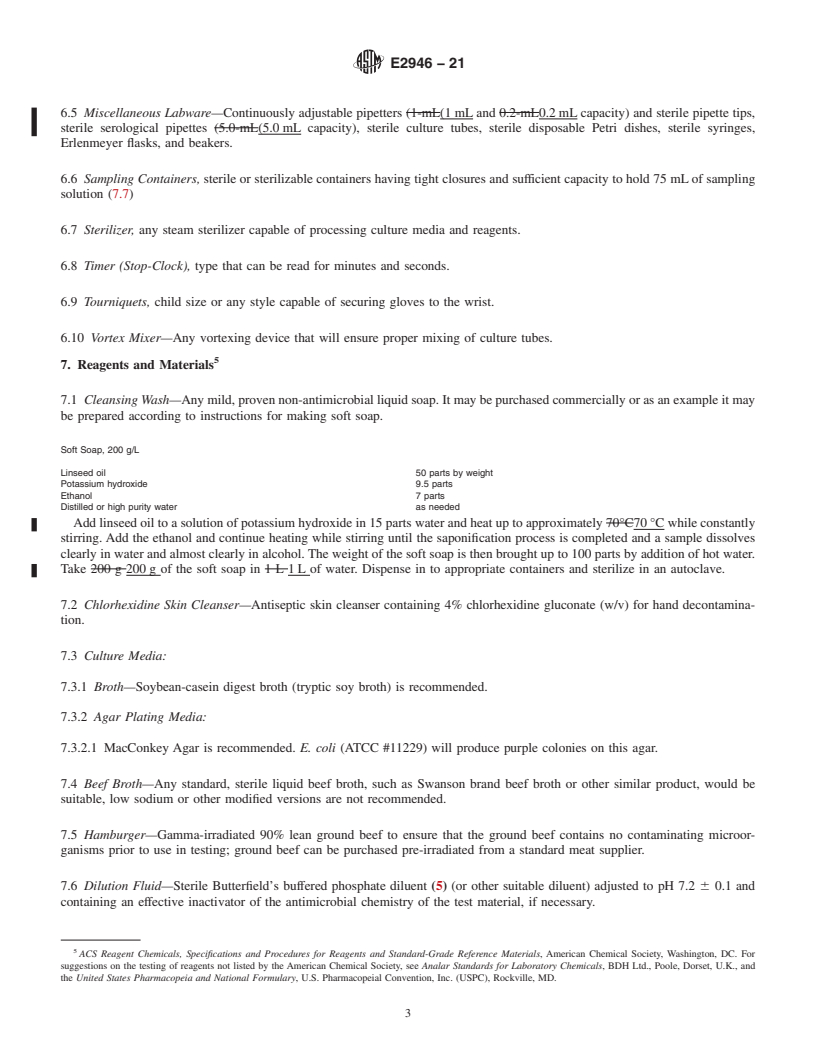 REDLINE ASTM E2946-21 - Standard Test Method for Determining the Bacteria-Reducing Effectiveness of Food-Handler  Handwash Formulations Using Hands of Adults